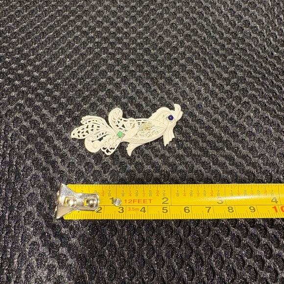 Vintage Filigree Koi Fish Brooch with Green & Blue Stone Accents - Picture 7 of 8